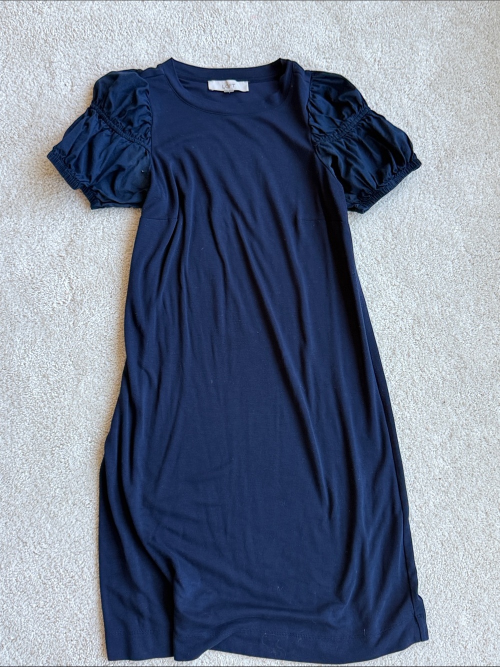 LOFT Navy Puff-Sleeve Midi T-Shirt Dress